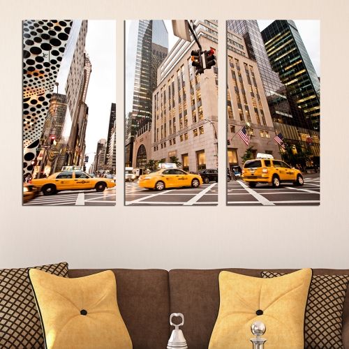 Картина от 3 части Ню Йорк жълти таксита