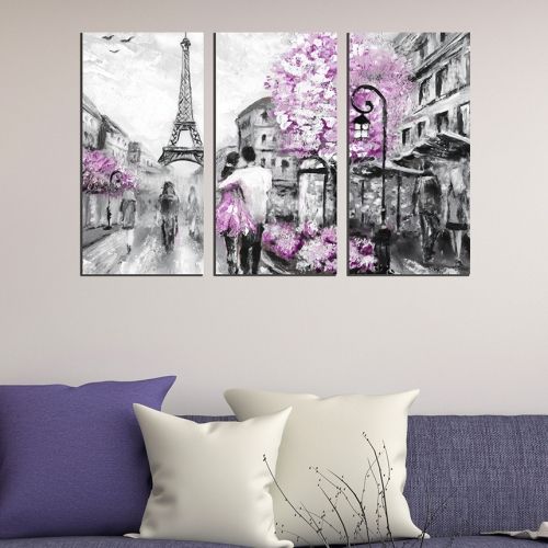 Картина за спалня в лилаво Влюбени в Париж
