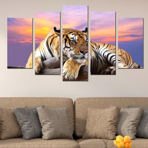 Canvas and pvc wall art set of 5 pices with camels in orange