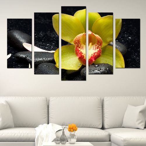 Canvas art set for decoration zen compozition with yellow orchid