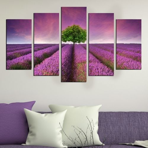 Картина от 5 части с пейзаж в лилаво