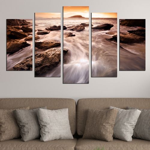 5 pieces home decoration sea landscape in brown