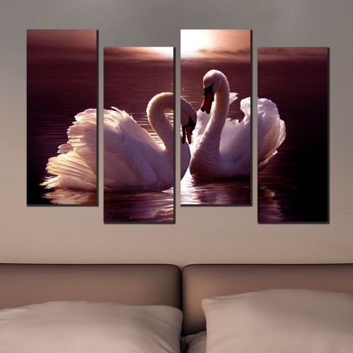 Картина за спалня с влюбени лебеди