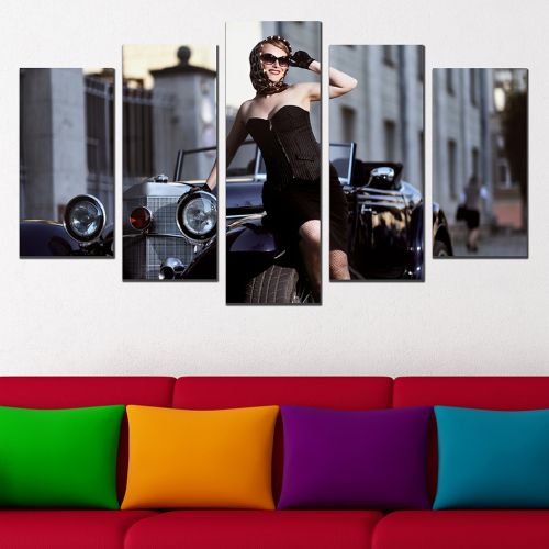 Canvas art set for decoration retro style