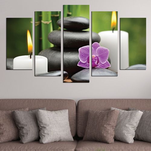 Canvas art set zen composition white green purple black