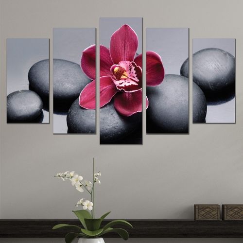 Декоративно пано за стена дзен композиция орхидеи, камъни, сиво