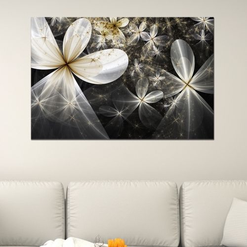 Картина за стена Красиви абстрактни цветя черно, бяло и златно