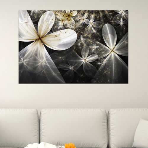 Wall art decoration abstract flowers black white gold