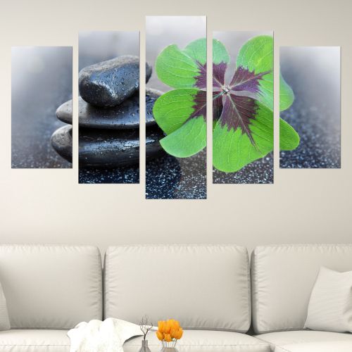 Canvas art set zen composition four leaf clover