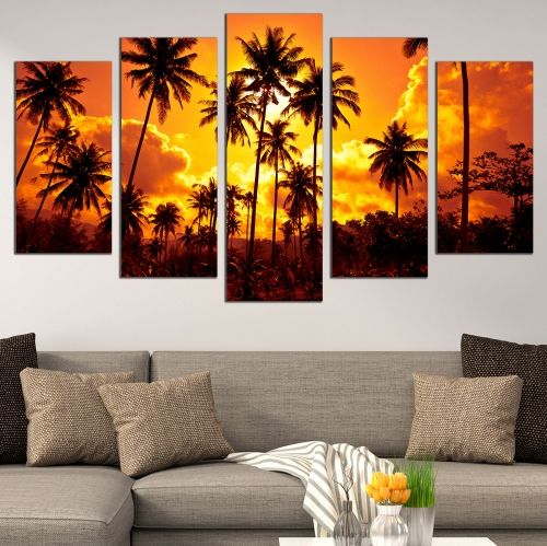 Картина от 5 части с залез с палми