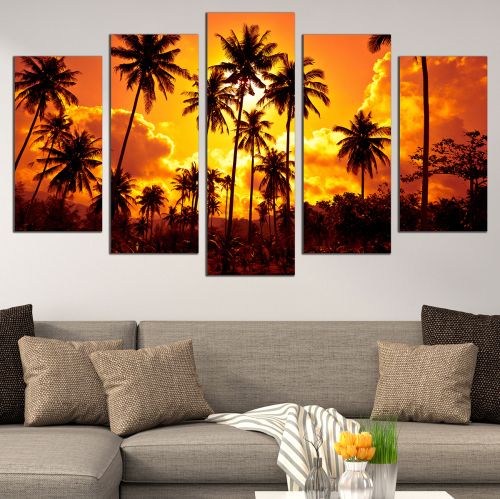 Modern canvas art sunset landscape palms