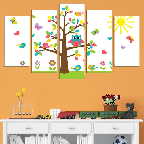 Blue car canvas art for kids room funny tree