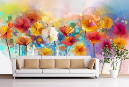 Абстрактни цветя Фототапет за спалня и всекидневна с красиви Абстракни цветя в ярки цветове