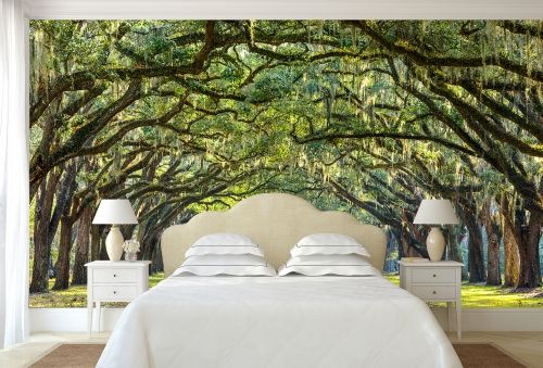 Фототапет за спалня с горски пейзаж в зелено