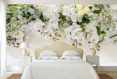 Фототапет за спалня с нежни бели 3д орхидеи