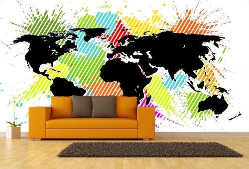 Фототапет за хол Абстрактна цветна карта на света