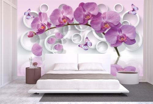 T9013 Фототапет 3D Лилави орхидеи за спалня в лилаво