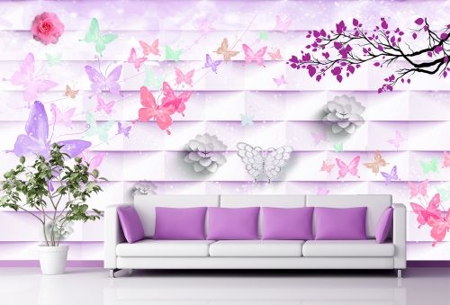 T9016 Фототапет 3D Пеперуди и цветя за детска стая