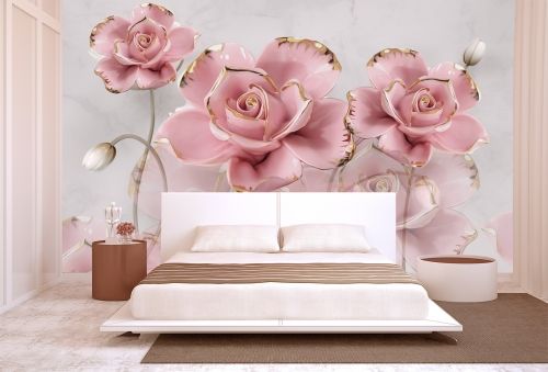 T9020 Фототапет 3D Цветя в розово и златно за спалня