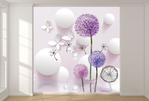 T9022 Фототапет 3D Глухарчета - бяло и лилаво