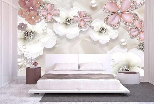 T9023 Wallpaper 3D Composition with flowers and jewelry