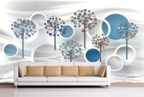 T9053 Wallpaper 3D Circles and Dandelions