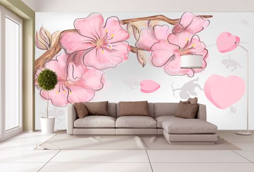 T9057 Wallpaper Pink flowers and herts