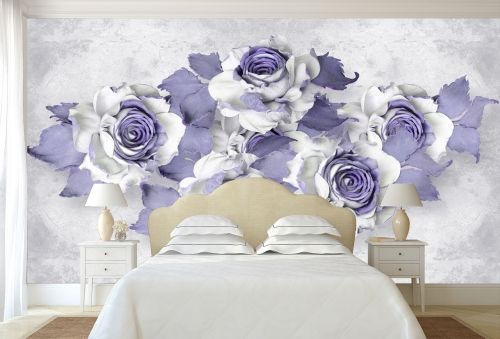 T0751 Фототапет 3D Абстрактни рози за спалня в бяло и лилаво