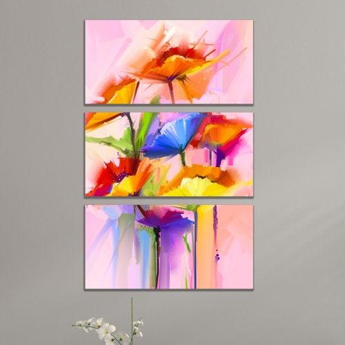 0768 Картина пано от 3 части Абстрактни цветя за хол
