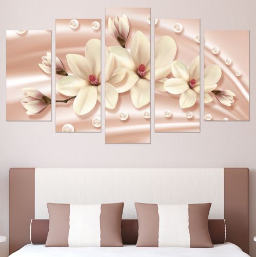 0750  Wall art decoration (set of 5 pieces) White orchids on brown background for living room