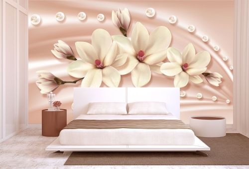 T0778 Wallpaper 3D Magnolias and diamonds