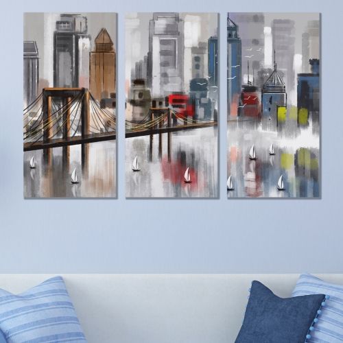 9073 Wall art decoration (set of 3 pieces) Abstract city