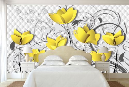 T9099 Wallpaper 3D Flowers in yellow