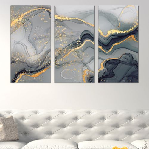 0792 Wall art decoration (set of 3 pieces) Abstraction in grey and gold