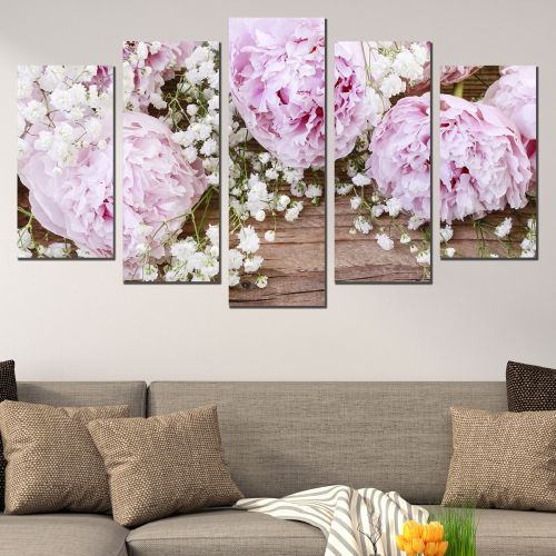 0817 Wall art decoration (set of 5 pieces)  Pink peonies