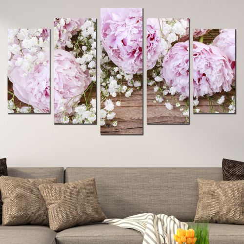 0817 Wall art decoration (set of 5 pieces)  Pink peonies