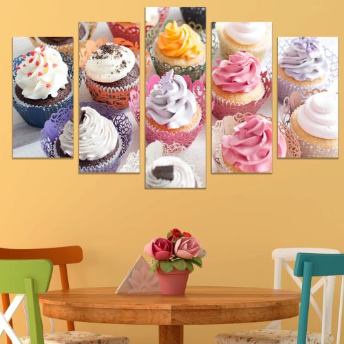 0836 Wall art decoration (set of 5 pieces) Cupcakes with cream