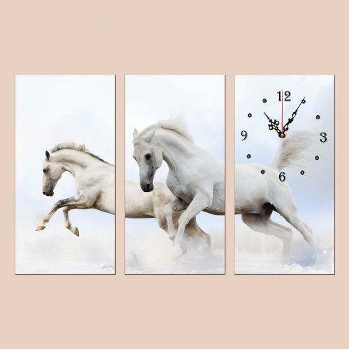 C0054 _3 Clock with print 3 pieces Horses