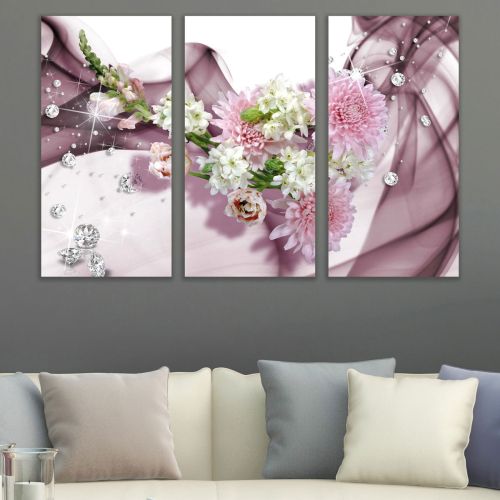 9144 Wall art decoration (set of 3 pieces) Flowers and diamonds