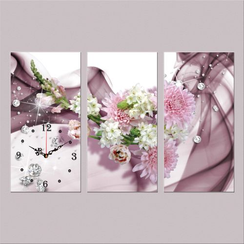 C9144 _3 Clock with print 3 pieces Flowers and diamonds