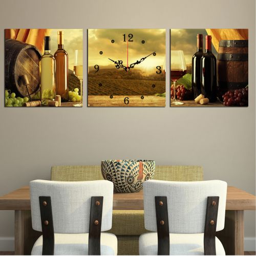 C0187 _3 Clock with print 3 pieces Wine and grapes