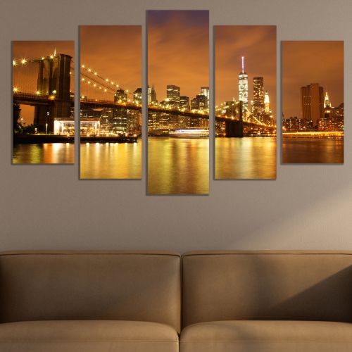 0851 Wall art decoration (set of 5 pieces) New York, Brooklyn Bridge