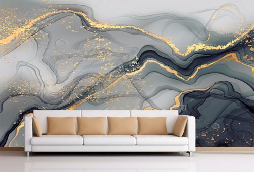 T0792 Wallpaper 3D Abstraction in grey and gold