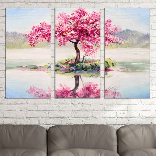 0855 Wall art decoration (set of 3 pieces) Tree with reflection