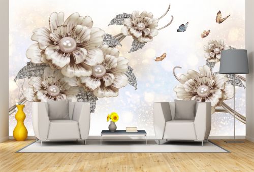T9158 Wallpaper 3D Composition with flowers and jewelry