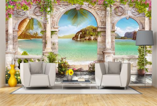 T9169 Wallpaper Arch with a sea view