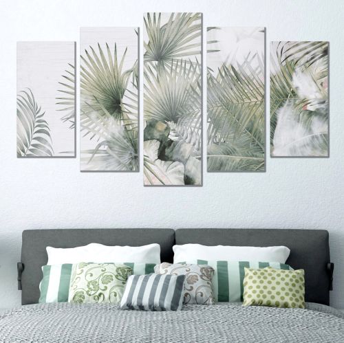 0835  Wall art decoration (set of 5 pieces) Golden leaves for living room