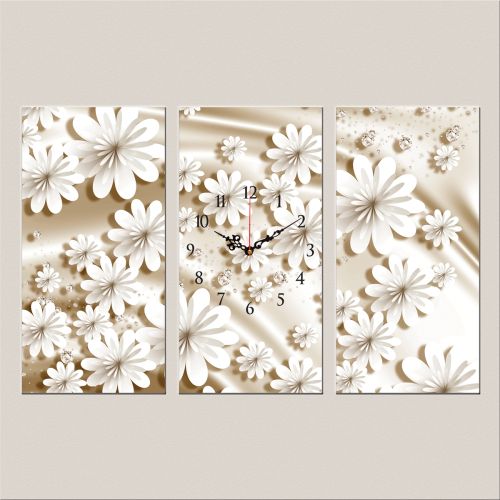 C9191 _3 Clock with print 3 pieces Flowers and diamonds