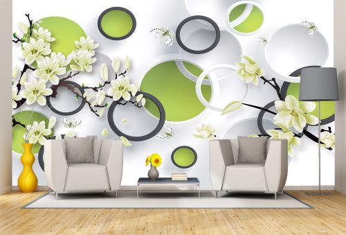 T9205 Wallpaper 3D Flowers and circles