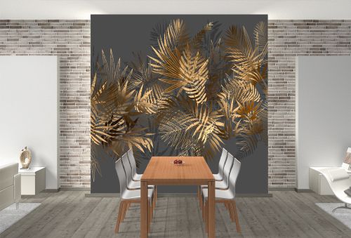 T0835  Фототапет 3D Златни листа